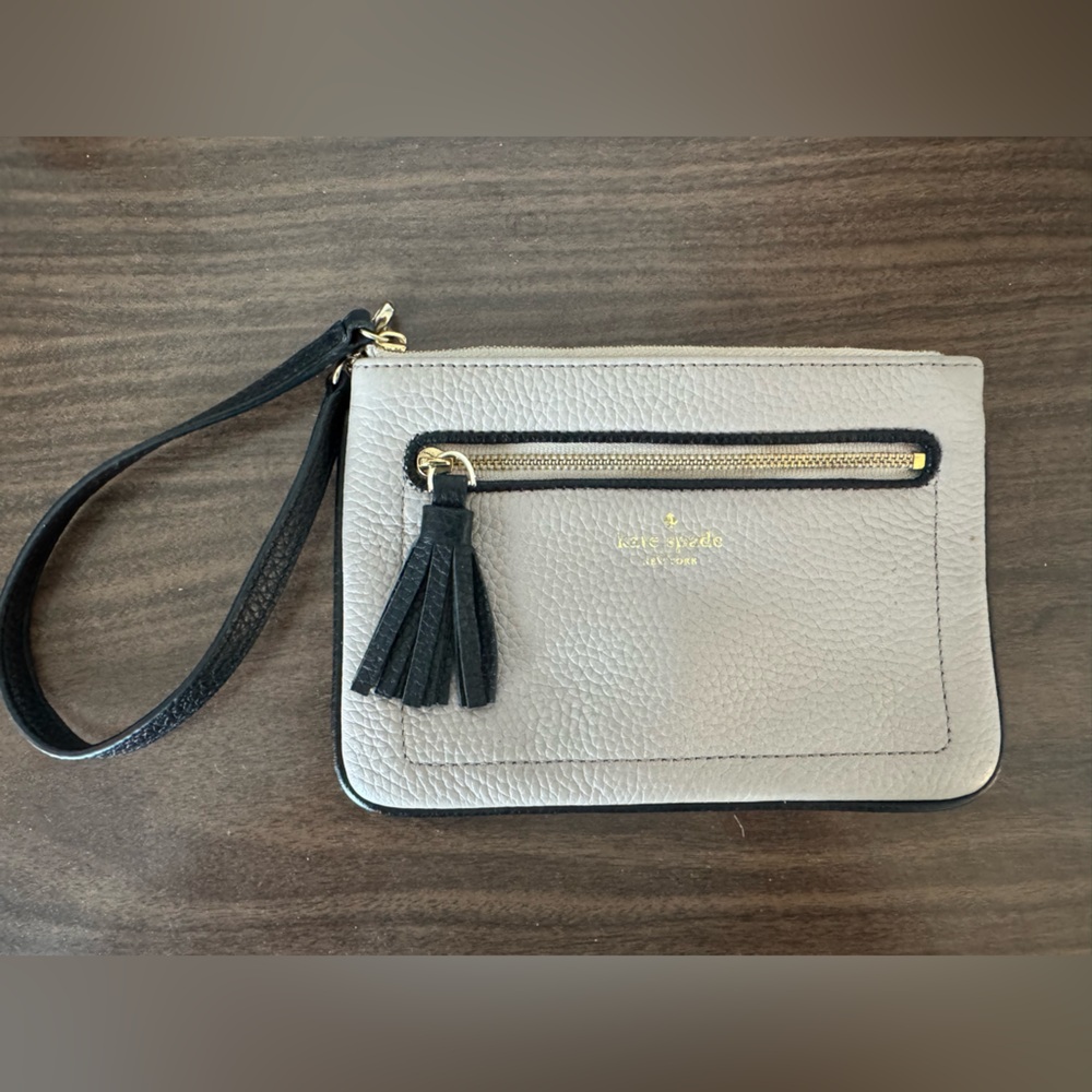 Kate Spade Black and Taupe Leather Wristlet Clutch